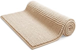KEPLIN Non-Slip Microfibre Bath & Toilet Mat - Soft, Plush & Comfortable Rug with Machine Washable Design - Water Absorbent & Quick Drying to Keep Bathroom & Home Hygienic & Clean (50x80cm) Beige