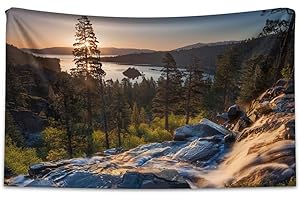 ‎ABAKUHAUS ABAKUHAUS Lake Tahoe Wandteppich und Tagesdecke, Romantische USA Places aus Weiches Mikrofaser Stoff Waschbar ohne Verblassen Digitaldruck, 230 x 140 cm, Braun Mehrfarbig