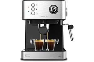 Cecotec Machine à Café Espress Power Espresso 20 Professionale, 850 W, 20 bars de Pression, Manomètre, 1,6L, Bras Double Sortie, Buse Vapeur, Plateau Réchauffe-Tasses, Finitions en Acier Inoxydable