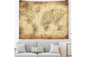 Odot Tapisserie Murale, Monde Carte Impression Tenture Murale Couverture Voyage Châle Serviette Drap de Plage Tapis de Yoga Nappe Pique Nique Couvre Lit (150x200cm,K)