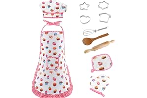 Bebester Kids Chef Set, 11PCS Kids Baking Set Kids Cooking and Baking Set Chef Hat, Mitt & Utensil for Toddler Dress Up Chef Costume Career Role Play for Girls Ages 3+