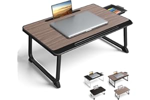 WEIQILE Laptop Bett Schreibtisch, Laptoptisch für Frühstück im Bett, Arbeit, Homeoffice, Laptopständer für Sofa、Couch、 Tablett Tisch (60x40 Brown)