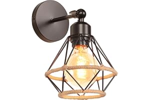 PETITES ECREVISSES Applique Murale Industrielle Vintage Plafonnier Luminaire Interieur en Métal et Chanvre Corde Lampe Murale 16cm Rétro Réglable Design pour Cuisine Salon Chambre