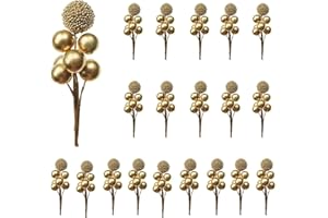 RXXR 20 Pezzi dorati con bacche di agrifoglio artificiali, bacche di Natale, decorazioni per ghirlande fai da te, confezioni regalo e ornamenti per ghi