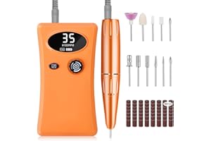 Urbuti Torno para Uñas Profesional, 35000 RPM Portátil Recargable lima de Uñas Eléctrica con 11 Puntas y Display LCD, Velocidad Ajustable, Sets de Manicura y Pedicura para Salón y Hogar (Orange)