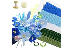 CHENYU 400 Pièces Fil Chenille Bouquet de Tulipes Cure Pipe Chenille Bleu pour Bouquets Cure-pipes de D'artisanat Bouquet de avec Poteau à Fleurs Ruban Cadeau Ruban Adhésif Étamines