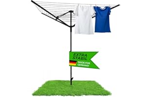 VELORA Wäschespinne [50 M Leinenlänge] inkl. Bodenhülsen mit Deckel - höhenverstellbare Wäschespinne - Wäschespinne draußen schwarz