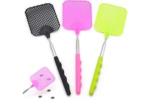 FORYNXHWIN Łapka na muchy, 3 sztuki, wysuwana, ochrona przed komarami, łapka na owady, do odstraszania much, pszczół, komarów i innych owadów (zielona, czarna i różowa)