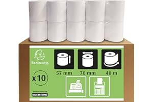 ‎EXACOMPTA Exacompta 5770120V 10er Pack Kassenrollen, 1-lagig Offset(holzfrei) standard, Breite: 57 mm, Länge: 40 m, Durchmesser Kern: 12mm extra-weiß für Kassen, Tischrechner und Rechenmaschinen
