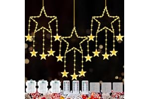 JEONDFG 3 luces LED para ventana con estrellas de Navidad, con temporizador, luz blanca cálida, 8 modos, para fiestas, decoración de Navidad