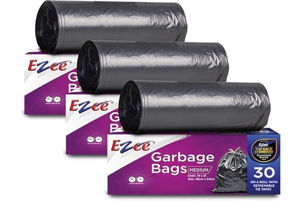 Ezee Live Life Ezee Way Plastic Black Garbage Bags for Dustbin|90 Pcs|Medium 19 X 21 Inches|30 Pcs X Pack of 3, 3 count