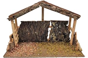 AC - Cueva/Portal de belén de Madera y Corcho, Pesebre con Techo y Musgo para Nacimiento, Figura de Navidad, decoración Tradicional - 40 x 17 x 27 cm - Pared Ruinas - Modelo Aleatorio