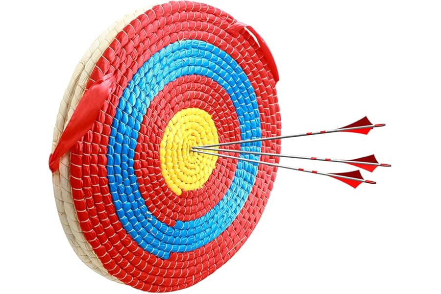 Laurraine Archery Target - Solid Straw Round Target for Outdoor Sports Archery Bow, Darts and Shooting Practice, 50cm x 3 Layers, Red