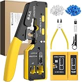Proster RJ45 Crimper Kit with Cable Tester Stripper Crimping Tool for 8P RJ45 Cat6 Cat5 Cat5e with 50PCS Through Connectors a