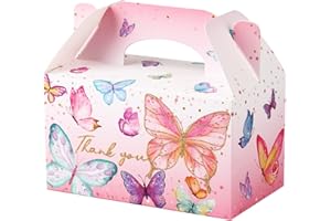 GIIFFU Party Gift Treat Boxes-12PCS Party Favour Box Packs, Pink Butterfly Birthday Party Boxes for Kids, Small Thank You Box 6.3x3.5x3.5 Inch, Candy Boxes for Weddings, Birthday, Bridal Shower, Baby Shower