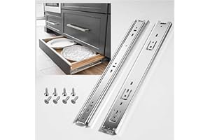 SHUHANG Glissiere pour Tiroir Avec Amortisseur Coulisse Tiroir 45kg Capacité de Charge Avec Roulement à Billes 200 250 300 350 400 450 500 550 600 mm Extension Complète, montage latéral 1 paire