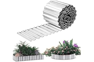 SHSYUE 6 Inch x 40 FT Metal Lawn Edging Borders,Garden Edging Border No Dig,Landscape Edging Corrugated Galvanized,Sturdy Long Strips Garden Border, DIY for Raised Flower Bed Tree Surrounds- Silvery
