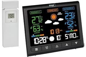 TFA Dostmann stazione meteo con sensore esterno con display VA Contrast, 35.1171, termometro e igrometro per interni/esterni, previsioni meteo, allarme temperatura, orologio, nero