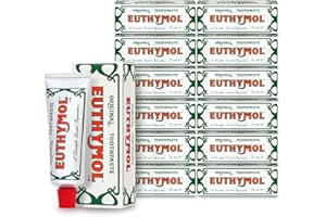 ‎EUTHYMOL Oryginalna pasta do zębów Euthymol 75 ml x 12, krem do zębów bez fluorku, anty-plaque, antybakteryjna, ochrona próchnic, świeża mięta, codzienna pielęgnacja zębów, czystość zębów i dziąseł
