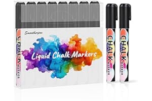 SMOOTHERPRO Pennarelli Gesso Liquido per penne da lavagna Set di pennarelli cancellabili a secco Penna a gesso per pennarello a gesso per finestre e vetro Nero (CMP008B)