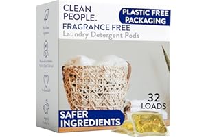 THE CLEAN PEOPLE Clean People Laundry Washing Capsules - Recyclable Packaging, Hypoallergenic, Stain Fighting - Ultra Concentrated, Laundry Soap - Fragrance Free, 32 Pack