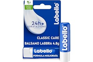Labello Classic Care Balsamo Labbra 4.8 g, Burrocacao labbra classico fondente sulle labbra, Lip balm con burro di karité idratante fino a 24 ore, Senza oli minerali e paraffine
