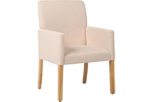 BELIANI Chaise avec Accoudoirs Fauteuil en Polyester Beige et Bois Intemporel Rockefeller