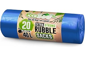 EcoBag - Confezione da 20 sacchetti blu per macerie – 40 l – 100 micron – riciclabili resistenti – sacchi per rifiuti resistenti alle perdite, per giardino, costruttori, catering, cucina, fai da te