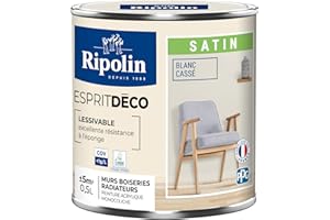 RIPOLIN - Peinture Intérieure Multi-Supports – Murs, Boiseries & Radiateurs – Ultra-Couvrante – Lessivable – Application Facile – Ecolabel - Satin - 0,5L - Blanc Casse