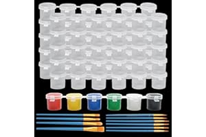 Sixfolo 60 Pièces Pots de Peinture Vide 10 ml Bande de Rangement Peinture avec Couvercle Petit Contenant Peinture Vide en Plastique avec Pinceaux de Peinture pour DIY Arts Crafts,10 Bandes