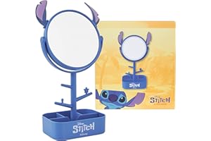 Get Trend Disney Stitch Kosmetikspiegel mit Schmuckständer & Schmuckkästchen, Kleiner Makeup Spiegel Zimmer Deko Geschenke für Mädchen & Teenager (Blau Stitch)