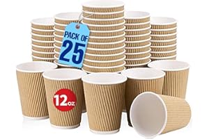 MARKQ 12 oz. Brown Disposable Ripple Insulated Coffee Cups - Hot Beverage Corrugated Paper Cups [25 Cups]