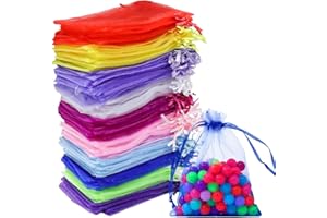 GENHH 200 Stuck Organzasäckchen 10x15 cm, Geschenkbeutel, Schmuckbeutel, Organza Säckchen mit Kordelzug für Hochzeit, Festival, Party, Weihnachten, Geburtstag (10 Farbmischung)