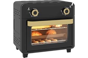 ‎HOMCOM HOMCOM Minibackofen mit Umluft, 10L Heißluftfritteuse, Backofen Klein mit 60-Min-Timer und Innenbeleuchtung, 80-230℃, 3 Einschubebenen, Zubehör Spülmaschinenfest, 1000W, Schwarz