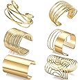 TERRIFI 6Pcs Gold Arm Cuff - Upper Arm Cuff Bangle Bracelet Set, Adjustable Simple Coil Bangle Wide Wire Grooved Cuff, Simple Swirl Open Wide Wire Bracelets for Women Girls