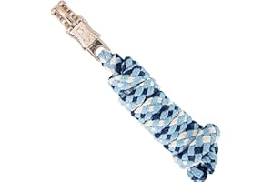 Merauno® Lead rope for horse - tethering rope in various stylish designs, lead rope, pony, donkey, goat with panic hook, black, blue, rose gold, beige (beige blue, panic hook)