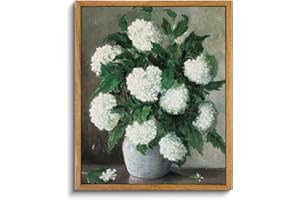 InSimSea Gerahmte Blume Wandkunst Wohnkultur Weiße Hortensie Vintage Wandkunst Malerei Leinwand Drucke, Botanische Wandkunst Drucke Floral Wohnkultur Wandkunst Wanddekoration für Badezimmer Wohnzimmer
