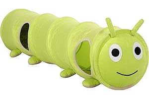 Kerbl Pet Katzentunnel Raupe, Ø 30cm x 170cm, grün, für 1-2 Katzen, Plüschmaterial, formstabil, zusammenfaltbar, Schlafplatz, Rückzugsort