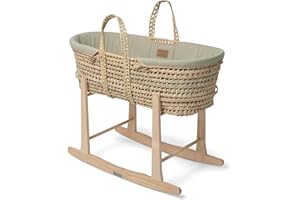 Clair de Lune Organic Palm Moses Basket with Natural Rocking Stand 75 x 28cm Sage Green