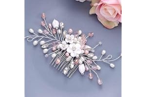 Vakkery - Fermacapelli a pettinino per matrimonio, fermaglio dal design floreale in argento con cristalli e foglie, accessorio per capelli da sposa, donna e ragazza