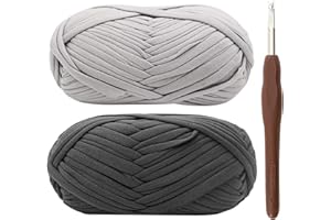 RENYIZ Grosse laine pour crochet – Laine épaisse pour crochet, 2 x 100 g avec crochet de 6 mm, tissu élastique adapté aux débutants (gris)