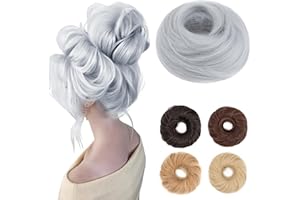 Benehair Messy Bun Hair Scrunchies Curly Hair Buns Hairpiece Synthetic Ponytail Bun Extensions Silver Grey Hair Pieces for Women (Silver Grey, 55g)
