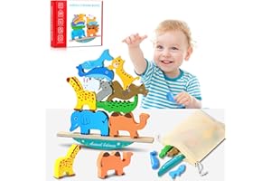 GUYUWE Zabawka do układania w stos od 2, 3, 4, 5 lat, zabawka do układania w stos Montessori, zabawka z drewna, prezent dla dzieci, edukacyjna (zwierzę)