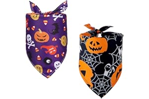 LYQAQ Dog Halloween Bandanas, Black Halloween Dog Bandana Orange Dog Halloween Costumes, Witch Pumpkin Pattern Adjustable Triangle Dog Bandanas, for Small Medium Dogs Halloween Costumes Accessories(2 Pcs)