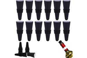 ZOCONE Silicone Tappi per Bottiglie di Vino, 12 PCS Tappo per Vino in Silicone, Tappo per Bottiglia di Vino con Fondo in Acciaio Inossidabile, Riutilizzabili, per Conservare ​la Birra Champagne (Nero)