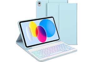 ‎GOOJODOQ GOOJODOQ Beleuchtete Tastatur Hülle Kompatibel mit iPad 10.Generation 2022, QWERTZ Layout Magnetisch Abnehmbarer Beleuchtete Tastatur mit Hülle für iPad 10. Gen 10,9 Zoll 2022, Blau