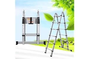 VANDISE Teleskopleiter Hochleistungs-Edelstahl-A-Rahmen 3.8M tragbare Leiter-Verlängerungsleiter mit Stabilisatorstange, für den Innen- und Außenbereich mit Einer Tragfähigkeit von 150KG