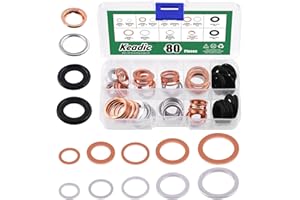 Keadic 80Pcs 14 Sizes Oil Drain Plug Gaskets Washer Assortment Set, Replace N0138157, 11026-01M02 Oil Crush Washers Seals Kit for Automotive