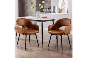 Ya-Home Set of 2 Dining Chairs PU Leather Kitchen Swivel Chairs with Armrests for Dining Room/Living Room, Brown