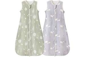 Nivolltha 2 Pack Super Soft 1 TOG Baby Sleeping Bag, 100% Cotton Spring & Autumn Sleeping Bag for 18-36 Months, Newborn Essentials, Foliage & Bear